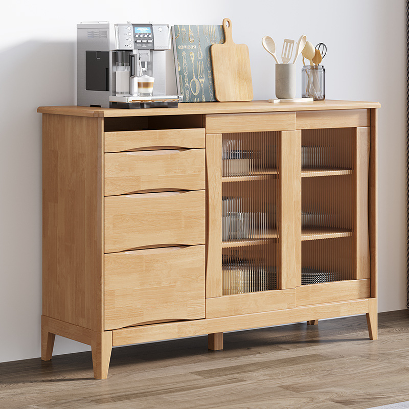 Nordic Solid Wood Sliding Door Sideboard Two-Door Tea Cabinet with Drawer Multifunctional Log Style Wall Storage Cabinet Nordic Solid Wood Sliding Door Sideboard Two-Door Tea Cabinet with Drawer Multifunctional Log Style Wall Storage Cabinet