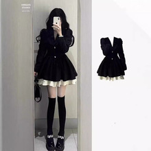 小香风西装连衣裙小个子高级感气质收腰公主蓬蓬裙约会穿搭小黑裙