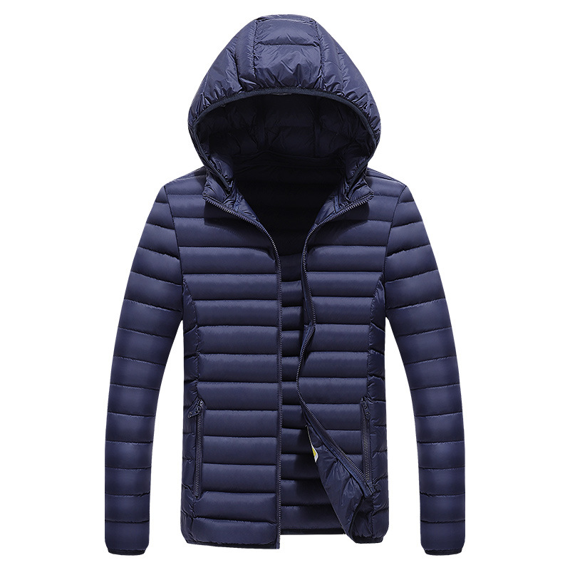 Chaqueta acolchada de algodón para hombre casual de invierno transfronterizo Chaqueta con capucha de color sólido Abrigo de algodón acolchado ligero para hombre Moda Venta directa de fábrica