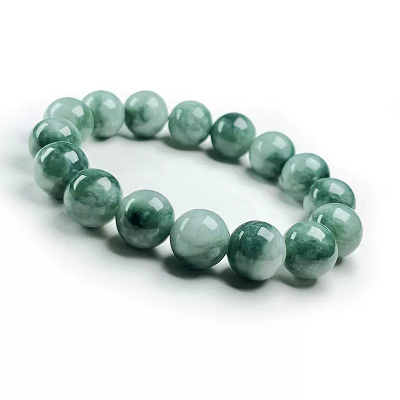 缅甸料约13MM冰底飘花圆珠手串天然翡翠A货手链正品四会玉器批发