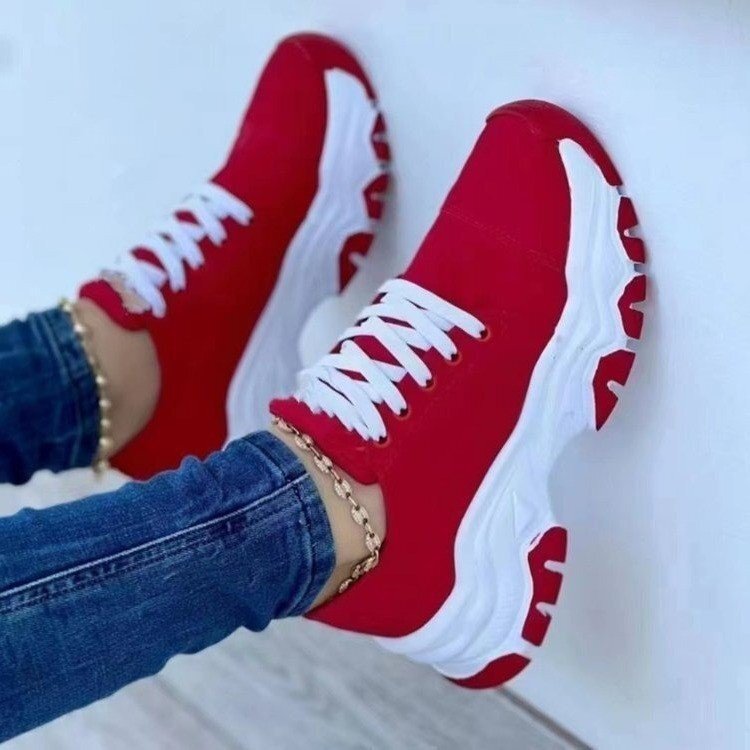 In-Stock 2026 New Cross-Border Thick-Soled Lace-Up Canvas Shoes for Women, Large Size Low-Top Casual Sneakers