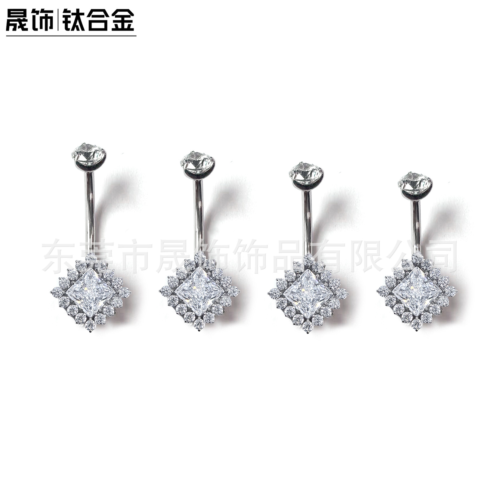 F136 Titanium Alloy 肚 Navel Ring Studded 方 Cubic Zirconia 内牙 Navel Ring G23 Titanium 人体 Piercing 脐饰