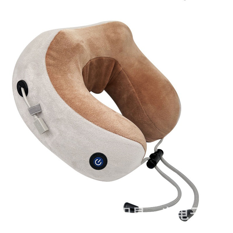almohada eléctrica portátil de cuello en forma de U con almohada de memoria de algodón elástica, masaje relajante para la columna cervical en viaje de negocios