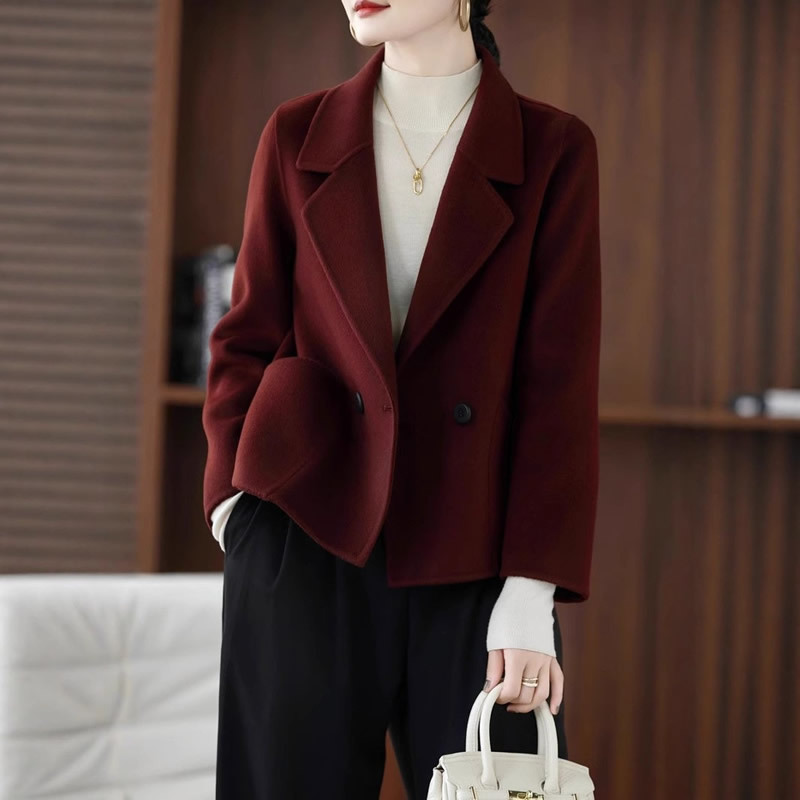 毛呢短款小西装外套女100%羊毛秋冬新款时尚休闲小个子西服领大衣|undefined