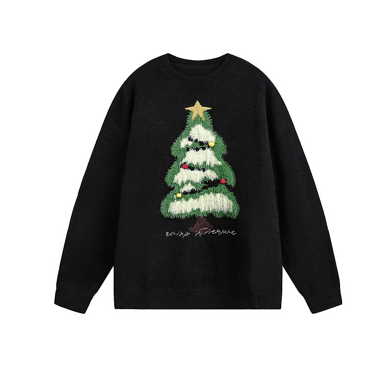 Explosiones transfronterizas de tamaño europeo de tamaño grande atmósfera de árbol de Navidad camisetas de punto suéter toallas de hombre bordadas tridimensionales otoño y invierno fábrica al por mayor
