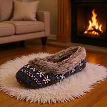 出口款雪花针织保暖鞋 仿兔毛内里 防滑底女士棉拖鞋 源头