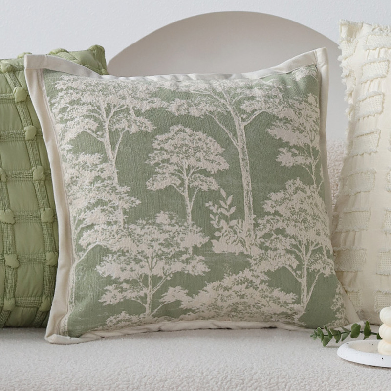 Cream Wind Pillow Cover Floral Pillow Sofá Salón Snow Rectangular Verde Pillow Ventana Flotante Cojín de respaldo