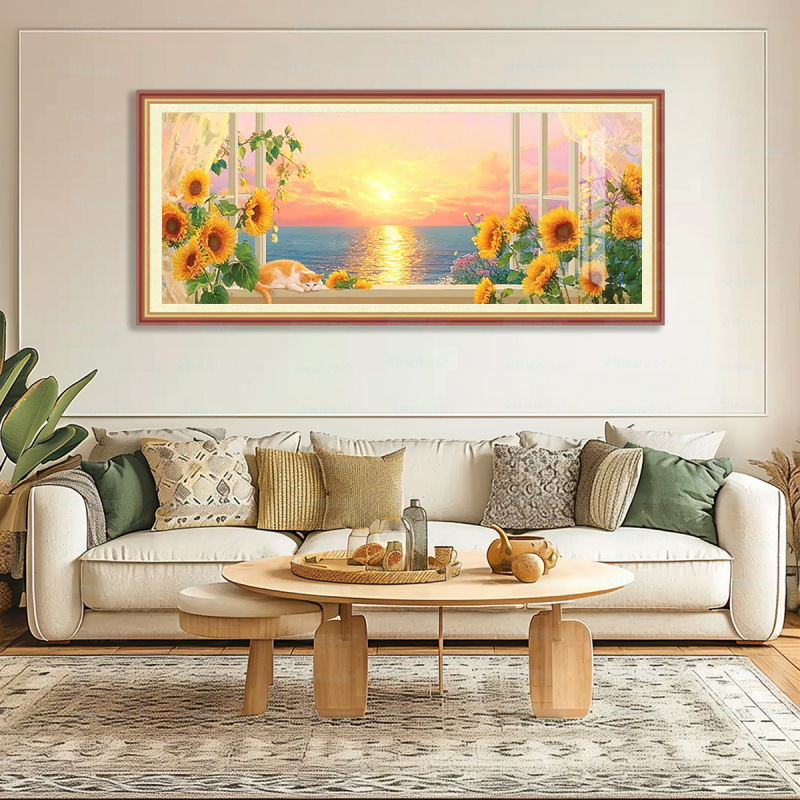 [Algodón importado] Mona Lisa Real bordado de ventana cálido sol moderno simple curado bordado de decoración de la sala de estar