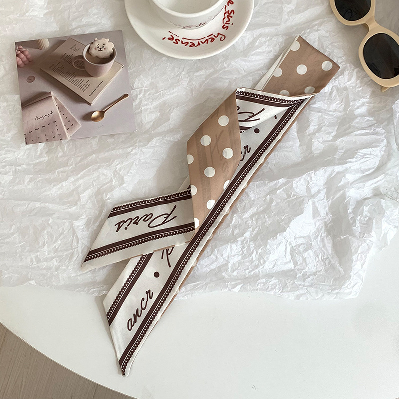 Pañuelo de seda de tira larga de lunares, sentido avanzado, nueva bufanda de muñeca, bolsa de atar, serpentina decorativa, todo fósforo, turbante multiusos, cinturón para el cabello