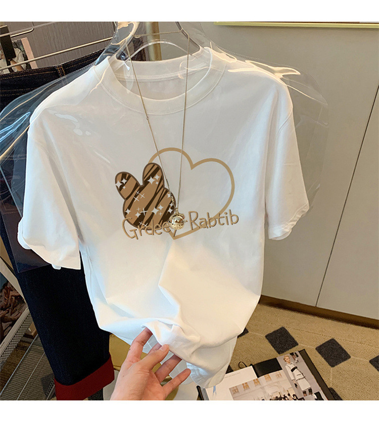Women's Printed Cotton T-shirt Loose Fit Summer White Base Layer_voghion.com