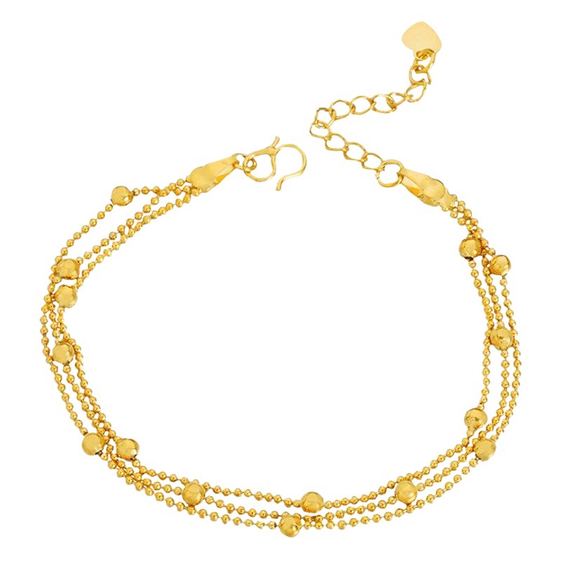 Popular Europea Moneda de Oro pulsera de las mujeres estilo coreano multi-línea de cuentas redondas Chapado en cobre 24K joyas de oro al por mayor