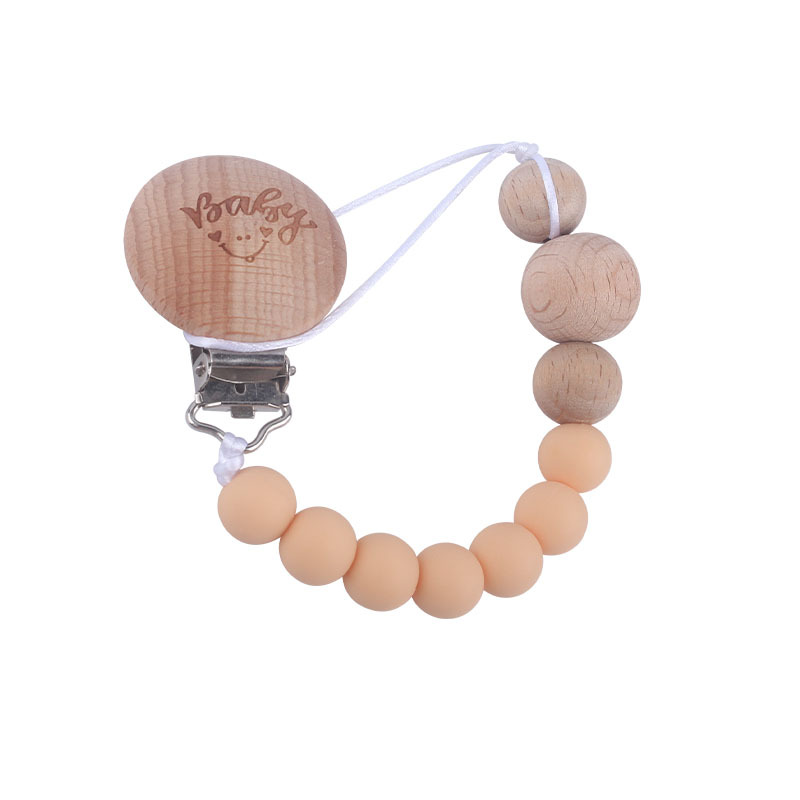 Bebé suministros de haya bebé Smiley cara forma chupete clip Beech cuentas de gel de sílice mordedor grano chupete cadena anti-pérdida