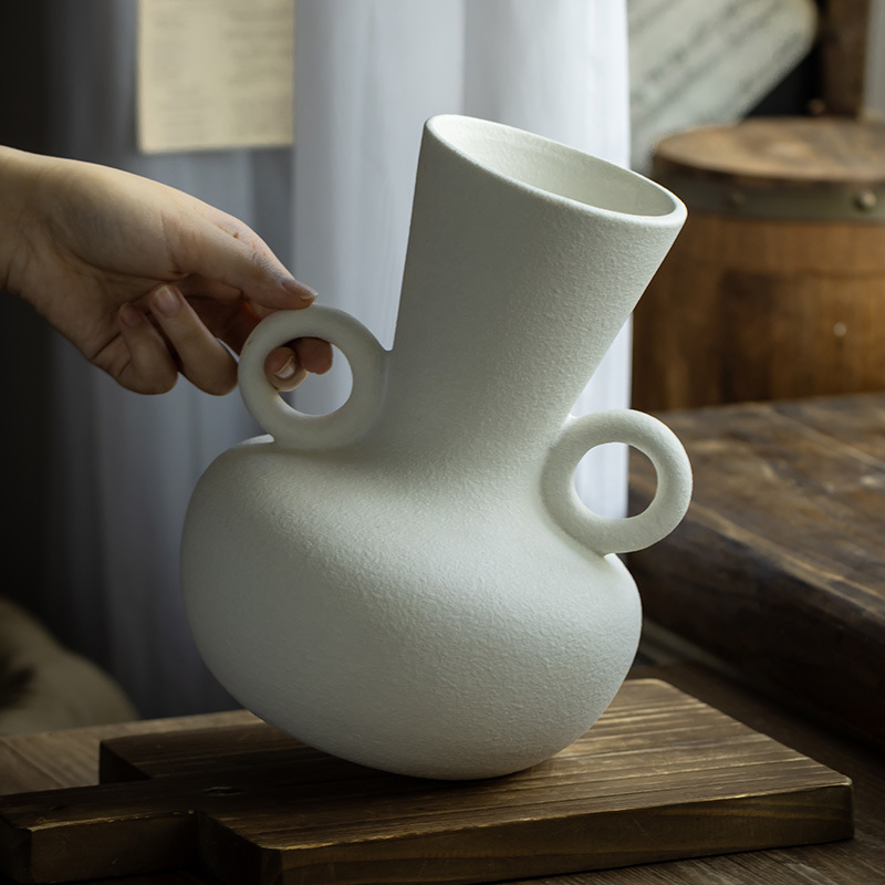 [Ambiente súper artístico] Jarrón de cerámica simple, arreglos florales, decoraciones modernas para el hogar, adornos blancos