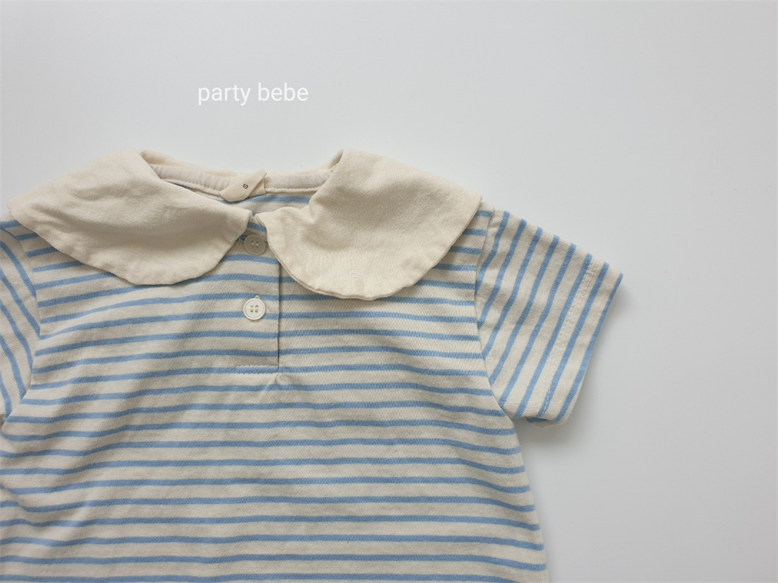 [Posta Exemplar] 2022 verano coreano nuevo bebé collar rayas ropa de escalada de algodón delgada ropa de harp image 8
