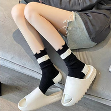 日系黑白破洞袜拼色棉袜女袜个性中筒袜春秋时尚乞丐袜