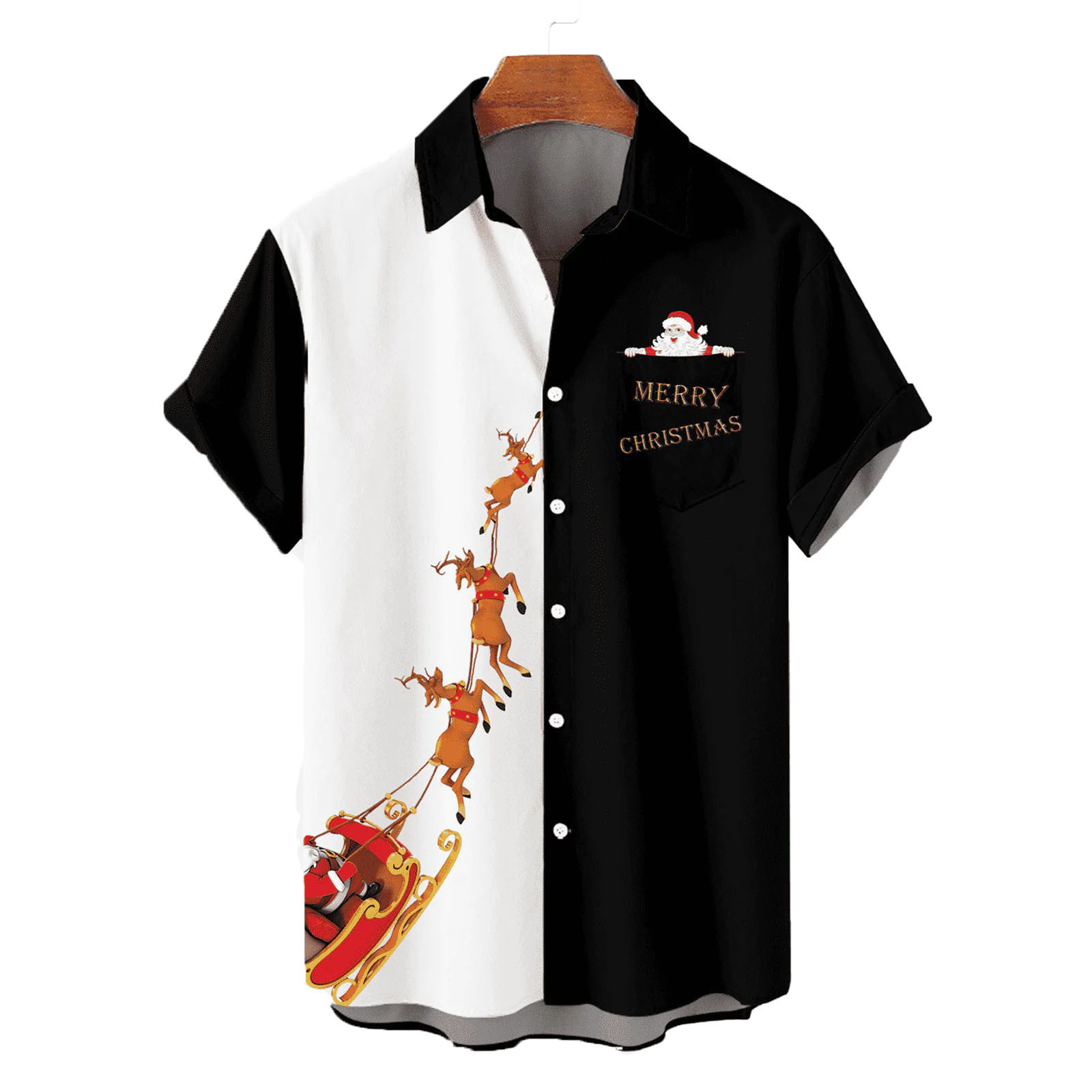 Amazon AliExpress 20243D colección de Navidad con bolsillos blusa corta estampada casual para hombre