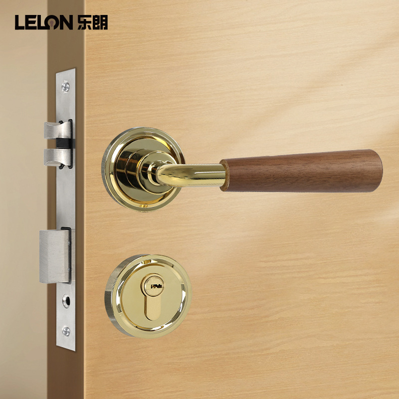 Personalizada nueva cerradura de puerta china de madera de nuez aleación de zinc manija de puerta cerradura separada cerradura de puerta silenciosa magnética doméstica