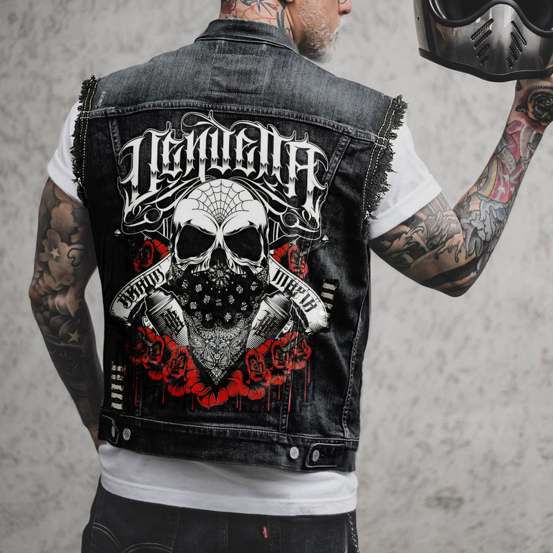 2599 New Cross-Border Summer Men's Printed Denim Cardigan Lapel Men's Casual Vest Waistcoa