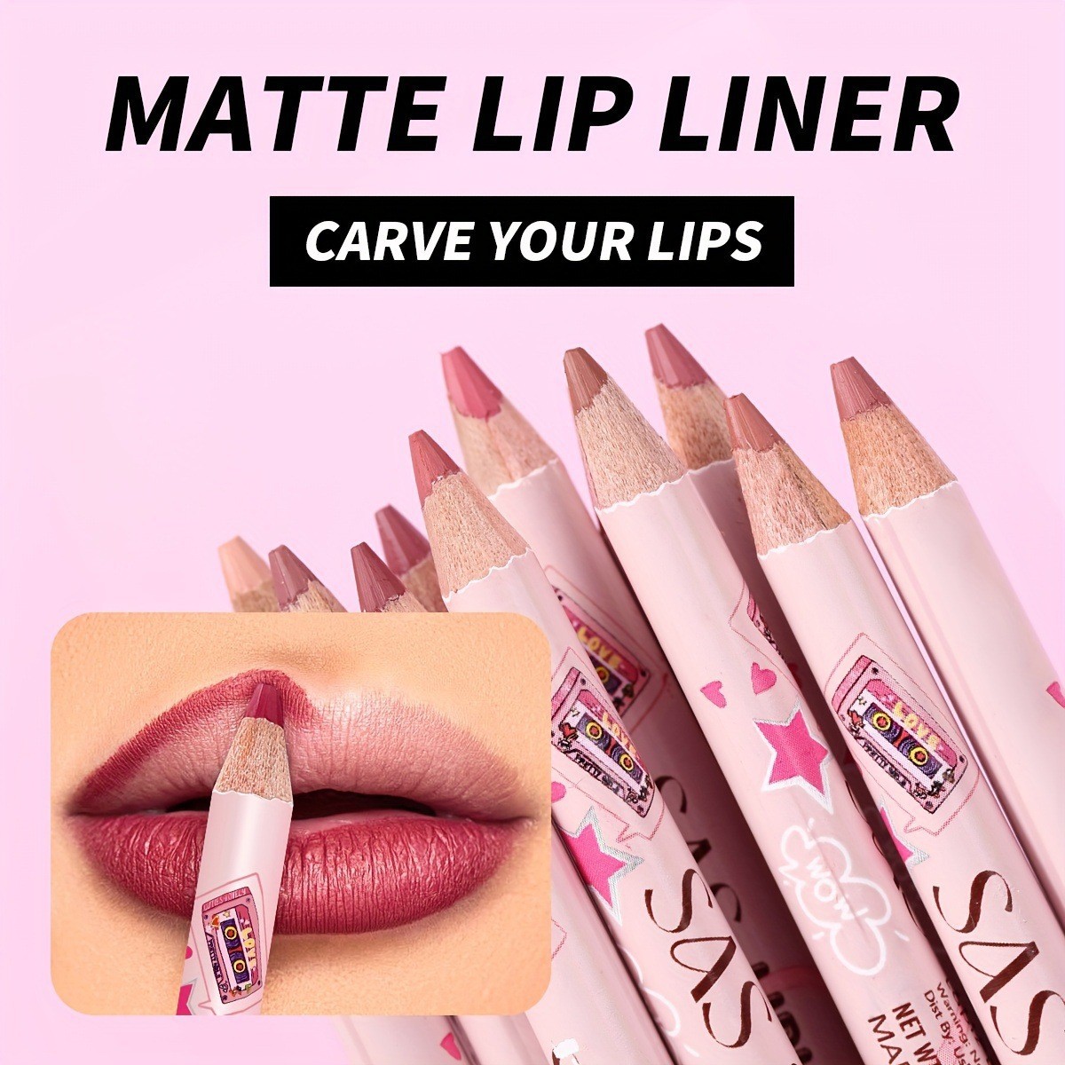 El delineador de labios de punto transfronterizo de USHAS europeo y americano es fácil de colorear, resistente al agua de larga duración, taza antiadherente, efecto de maquillaje mate SAP002 image 3