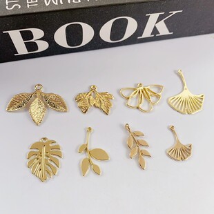 Korean alloy leaves gold pendant pendant diy homemade earrings necklace mobile phone chain clothing pendant material