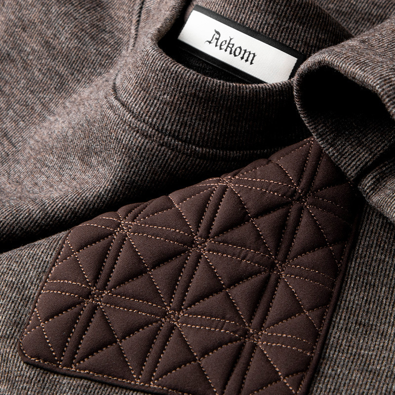 Old Money Style Color-Blocking Wool Pocket Casual Sweatshirt for Men, New Autumn and Winter Slim Fit Versatile Sports Long-Sleeve Top