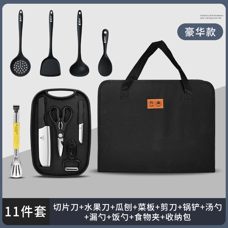 Cuchillos al aire libre equipos de picnic bolsa de almacenamiento acampado cocina de acero inoxidable conjunto de cuchillos de cocina tablero de cocina conjunto completo de artículos portátiles