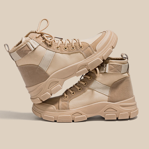 Women's Martin Boots 2024 New Spring Thin Breathable High-top Canvas Shoes British Style All-match Platform Single Boots