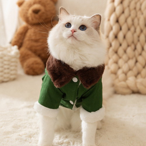 Autumn and winter Northeastern large cotton-padded jacket for cats to keep warm from the cold, college-style four-legged cotton-padded jacket for dogs, thickened pet dog clothes