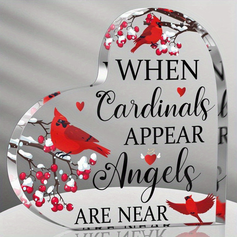 Elegant Red Cardinal Memorial Gift - Heart-Shaped Acrylic Ke