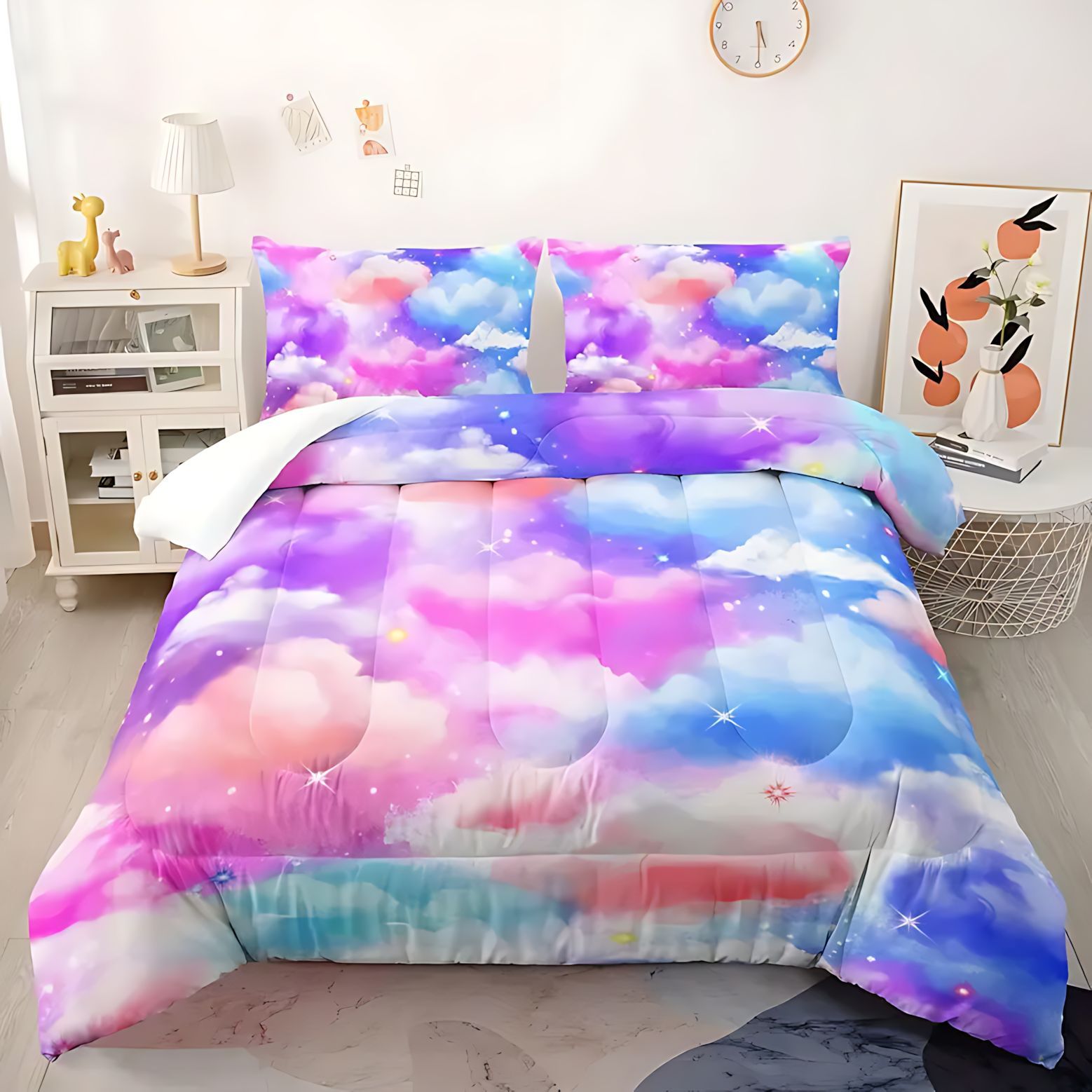 TEMU / JIT transfronterizo textil casero arco iris gradiente impresión digital 3D 180gms colchacha colchón conjunto de almohada se puede ajustar