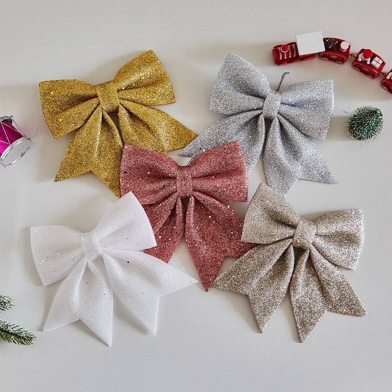 Elegant Christmas Bow Decorations – Premium Fabric Tree & Wall Hangings For Festive Home & Store Displays (White/Pink/Red/Gold/Silver/Champagne)_voghion.com