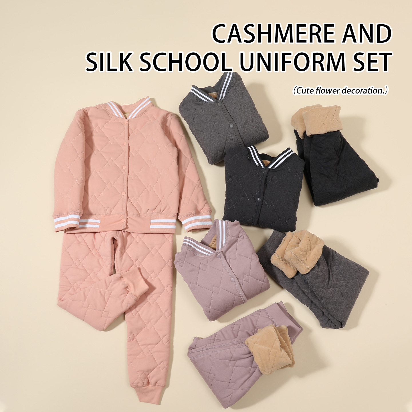 New extra-thick mohair lining, extra-thick for belly protection, windproof and quick-heating, diamond pattern, perfect for boys and girls as a school uniform set.