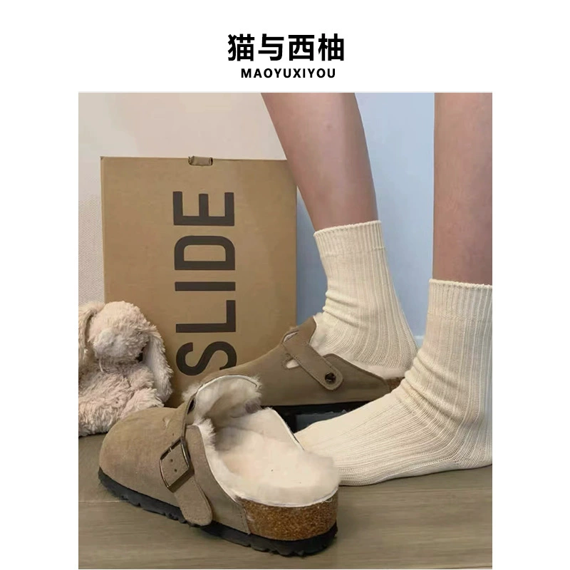 Замшевые кожаные обувь Birkenstock для женщин, верхняя одежда осень и зима 2024 новый всепогодный толстованный обувь с круглым носком Birkenstock, женские хлопковые ботинки