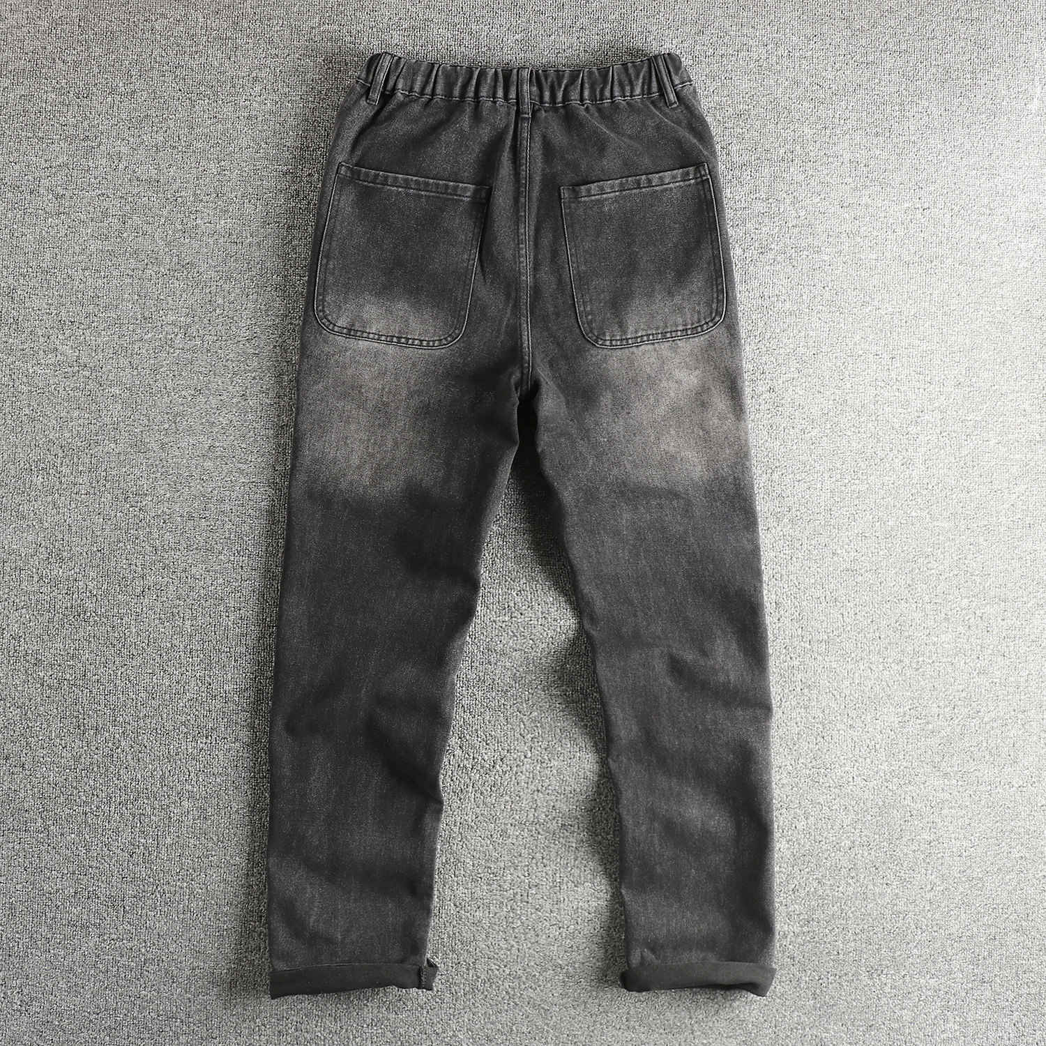 Men's Elastic Waistband Straight Leg Jeans Washed Distressed Black Grey Loose Fitting American Style Trousers_voghion.com