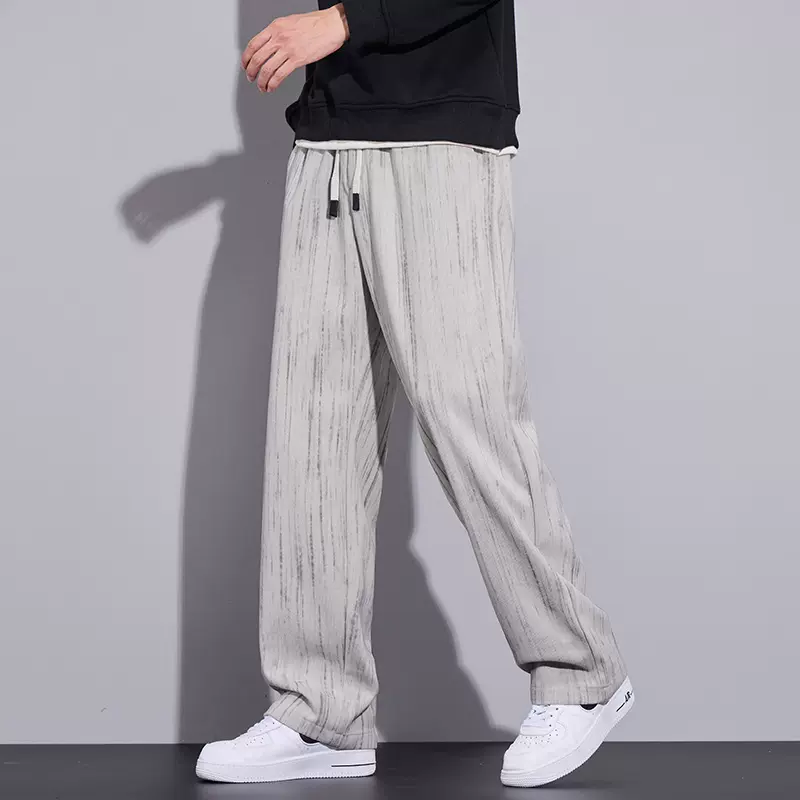 尚谷男装 2025复古新款竖条纹直筒潮流宽松阔腿休闲平脚裤长裤