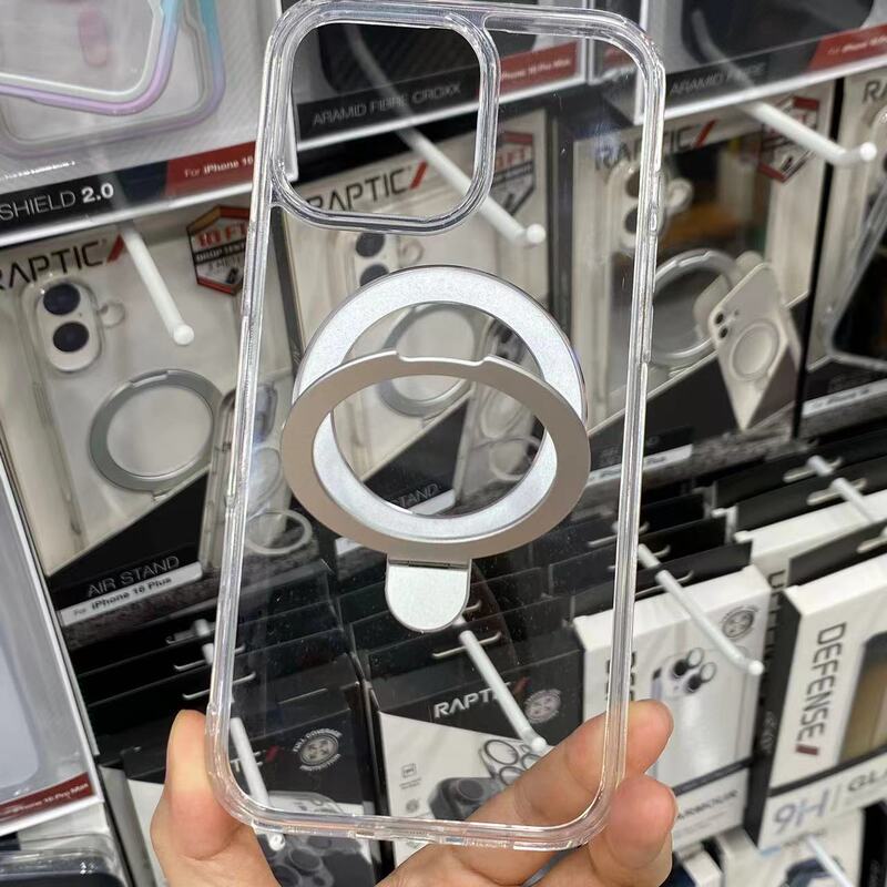 Raptic crystal transparent fulcrum bracket for 16promax magnetic mobile phone case Apple 16 transparent large hole protective cover