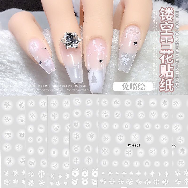 Nail sticker paper online popular Christmas hollow snowflake elk simple white waterproof self-adhesive nail decoration