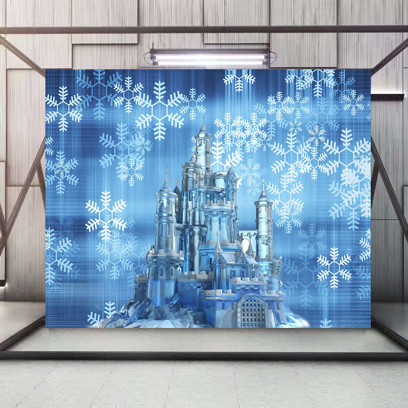 Foreign Trade Amazon Ice and Snow Castle Photography Background Cloth Birthday Party Decoration Banner Vinyl 5x3Ft