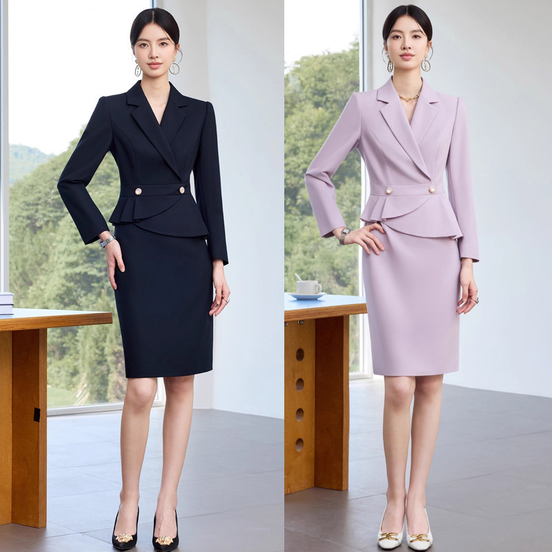 Spring and Autumn Fashion High-End Style Faux Two-Piece Dress, Slim Fit, Tummy-Concealing, Mid-Length, Receptionist and Beautician Workwear