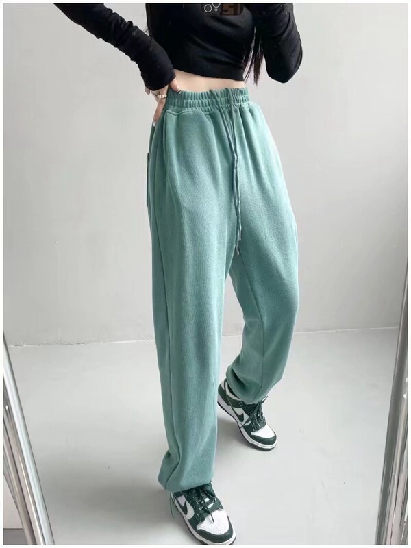 Hot girl blogger style loose sports pants Women's Spring and Autumn New slimming drawstring ankle-tied pants high waist casual straight sweatpants