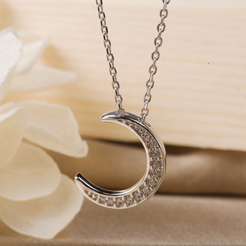 cable chain Chain Type 1 Piece Quantity Daily Occasion 925 Sterling Silver Zircon Cable Chain Plating Moon Pendant Necklace