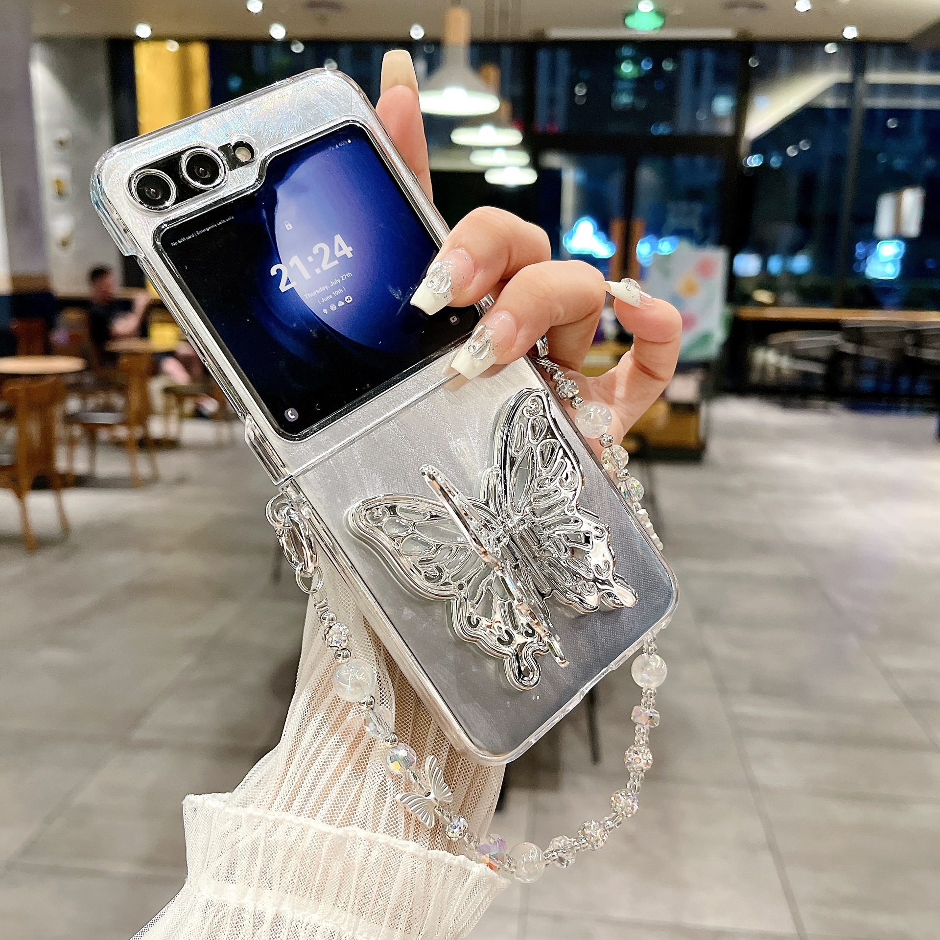 For Samsung Galaxy Z Flip5 Phone Case Feather Yarn Stereo Butterfly Zflip4/3 Folding Screen Saver Cover_voghion.com