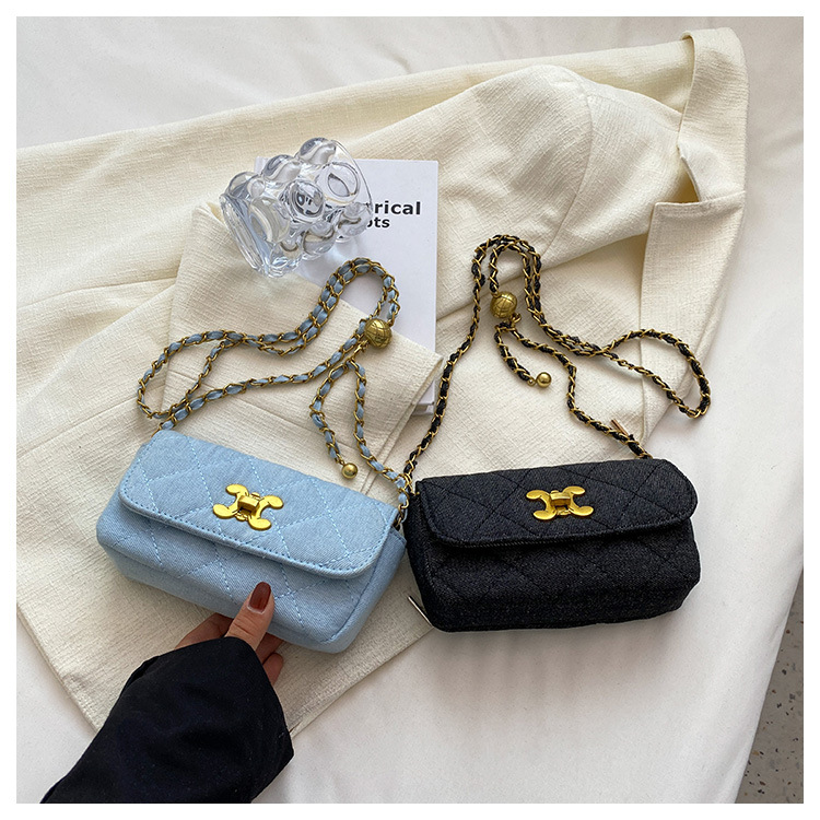 Women's Denim Solid Color Vintage Style Metal Button Chain Square Buckle Crossbody Bag display picture 2