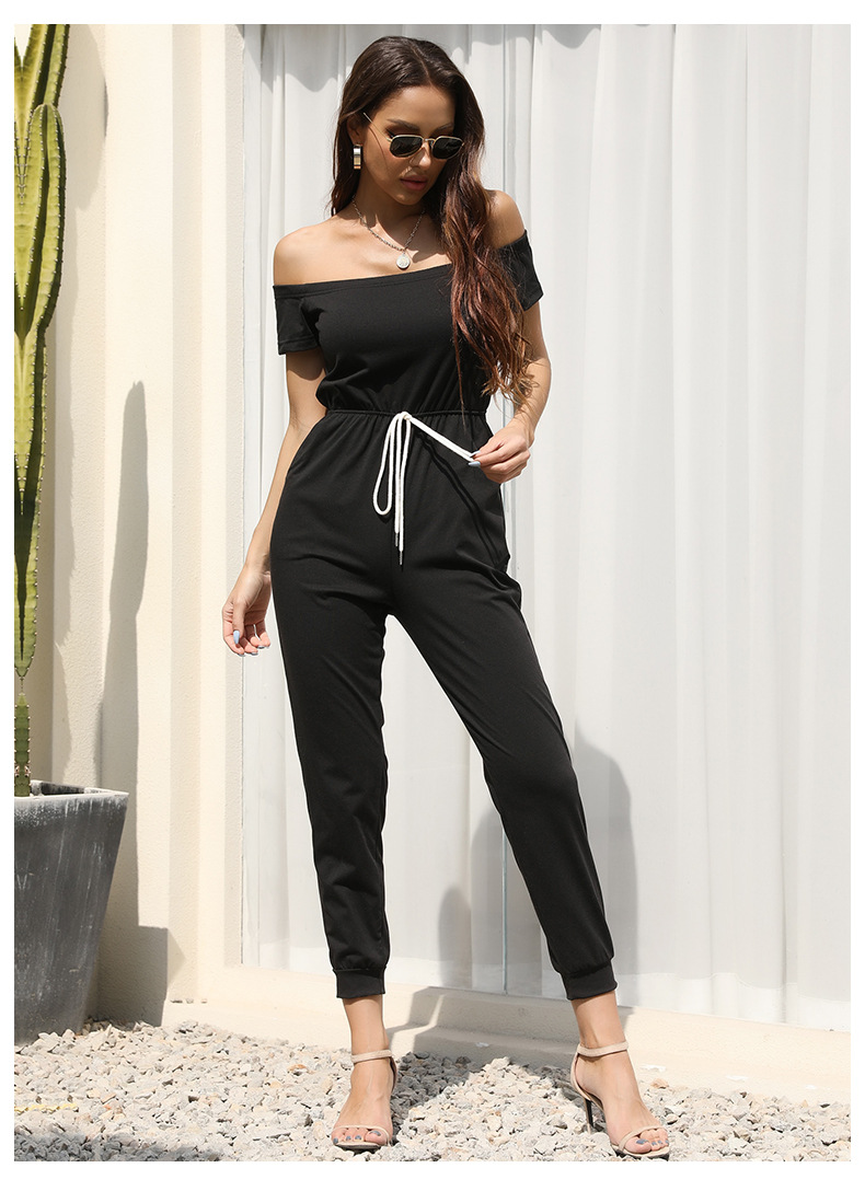 short-sleeved lace-up solid color jumpsuit  NSYMR48806