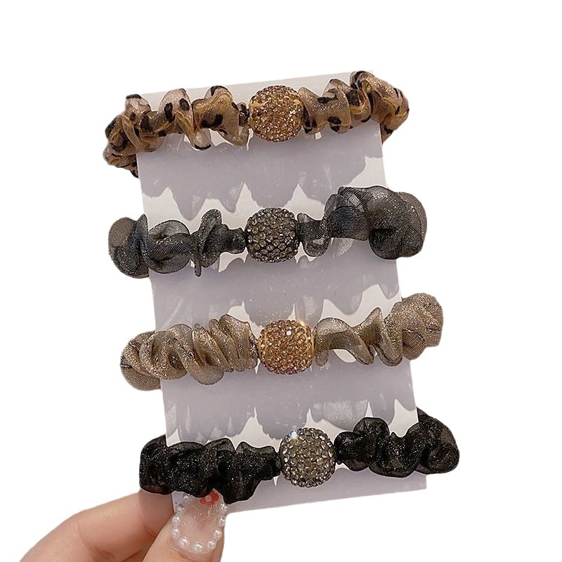 Organza Hair Rope Rubber Band Women's High Elastic Ponytail Small Intestinal Ring Hair Rhinestone Hair Rope All-match Internet Celebrity Hair Ring Hair Accessories