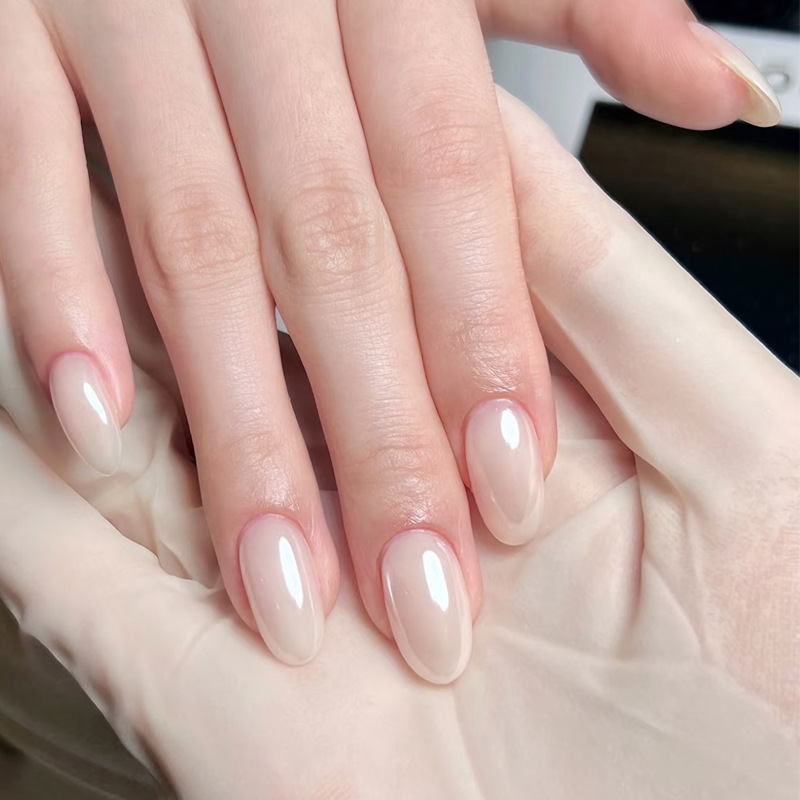 Short-style wearable nails in nude translucent color, Hailey style, Korean girl vibe, gentle and elegant finished nail pieces Short-style wearable nails in nude translucent color, Hailey style, Korean girl vibe, gentle and elegant finished nail pieces