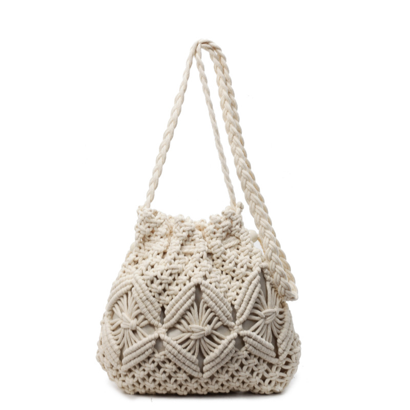 2025 verano nueva moda moda popular mochila de hombro de vacaciones de playa de viaje de playa bolsa de balde de tejido