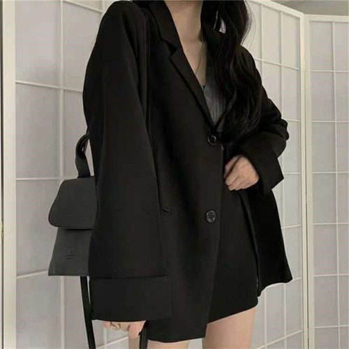 Women's Spring and Autumn Western Style OOTD Cute Little Black Dress Fashion Korean Version Loose Small Suit Student Trend