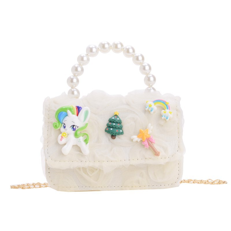 Nuevo bolso para niños, bolso de perla de princesa de dibujos animados, lazo lindo, bandolera para niñas, monedero