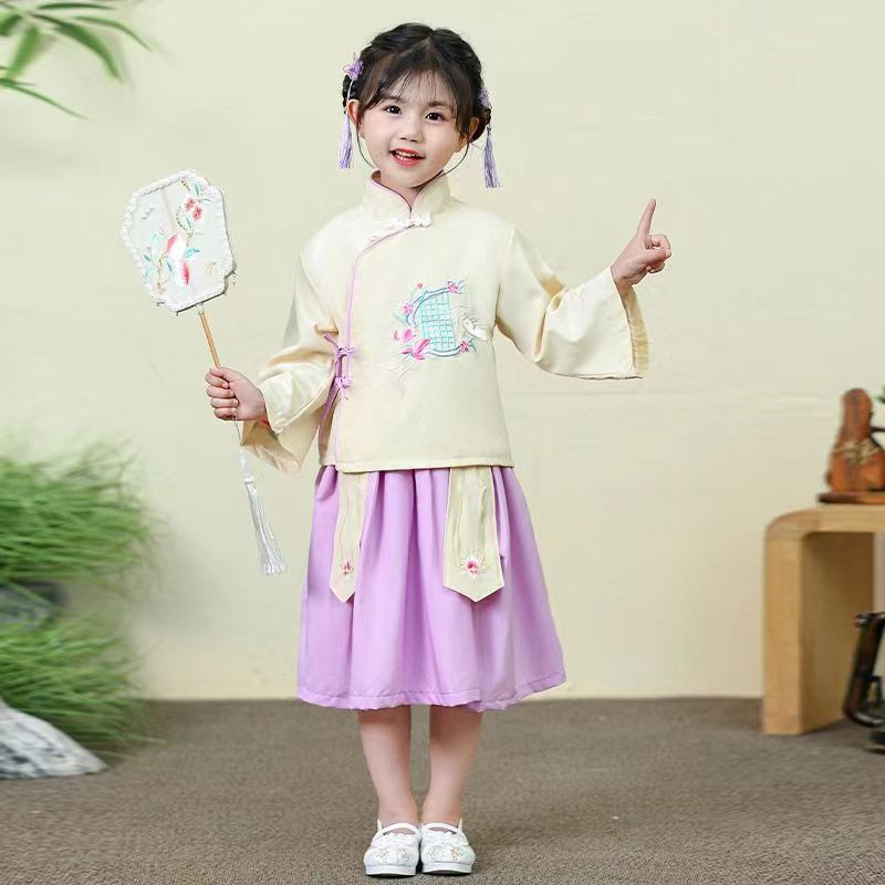 Tang suit girl Hanfu children little girl ancient costume super fairy Ruqun Chinese style Xiuhe baby ancient style Hanfu long sleeves